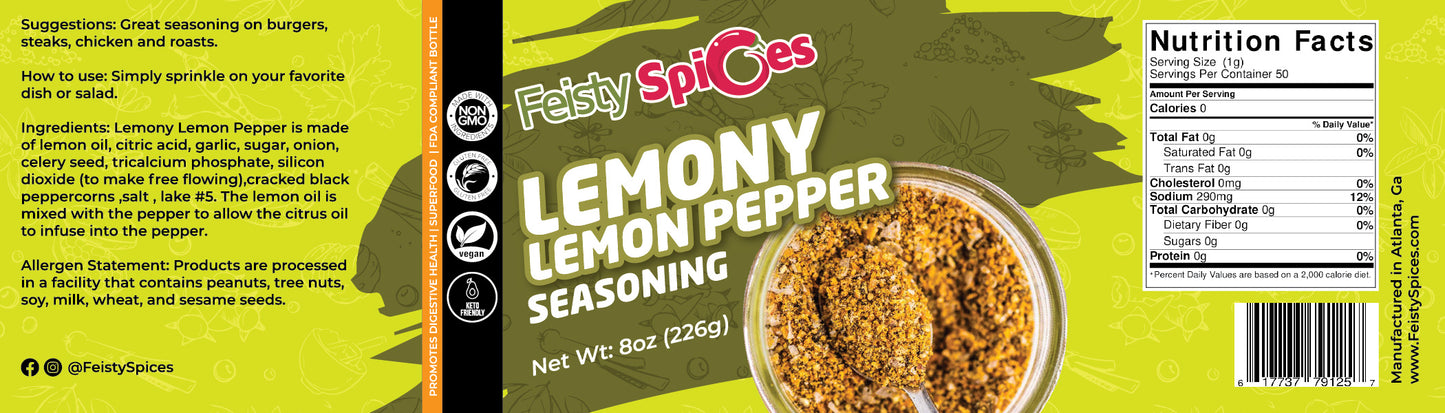 Lemony Lemon Pepper 8 oz - Zesty Citrus Infusion for Delightful Culinary Creations