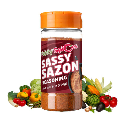 Feisty Spices Sassy Sazon Seasoning 8 oz - Vibrant Blend for Bold Flavors- Vegan-Gluten Free