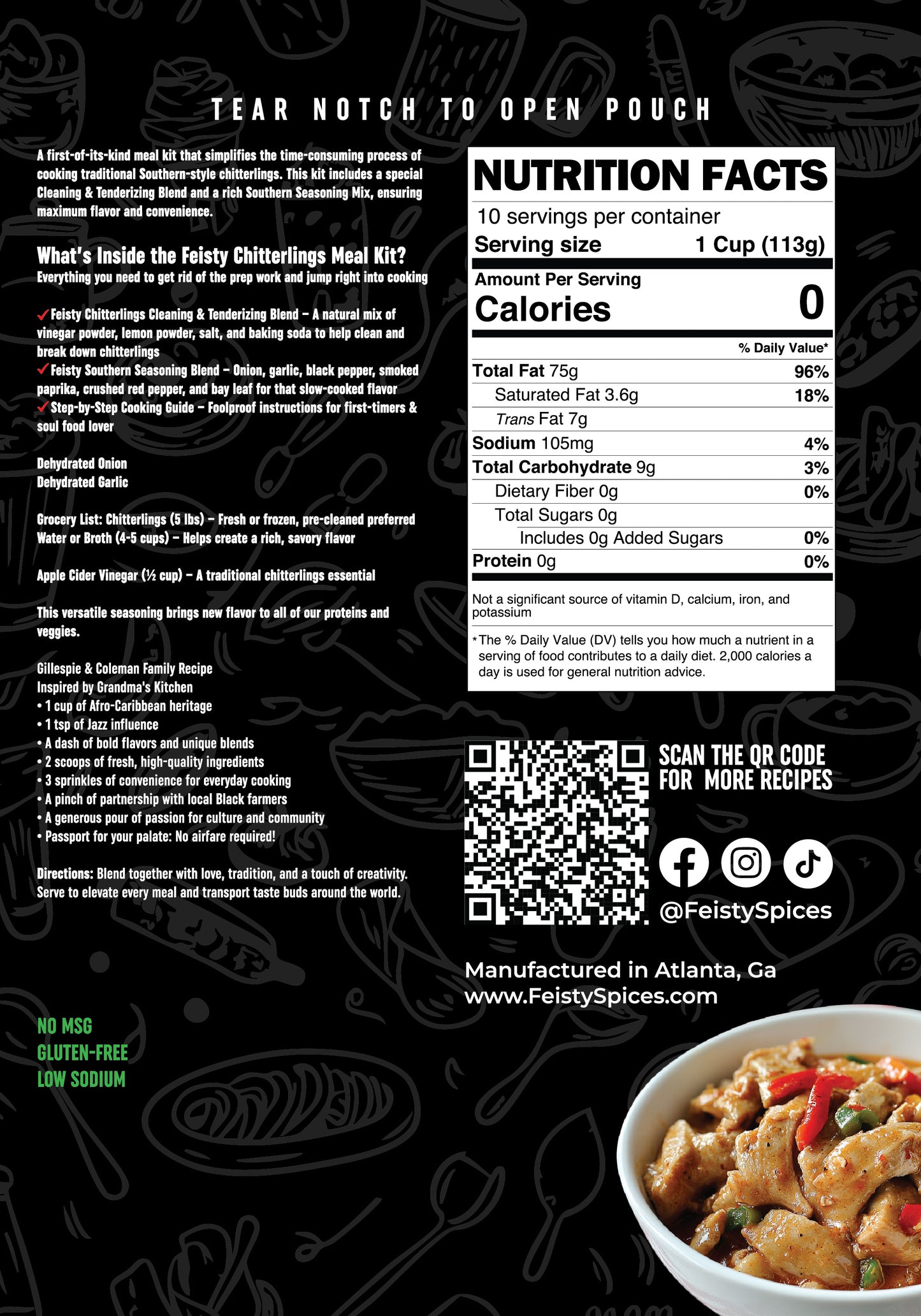 Feisty Spices Gourmet Chitterlings One Stop Meal Kit