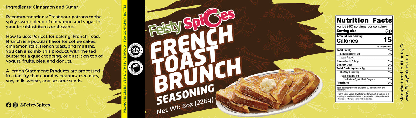 Feisty Spices French Toast Brunch, 8oz,Parisian Delight: Elevate Your Breakfast Game with Our French Toast Brunch Seasoning