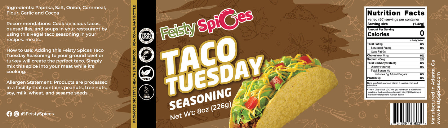 Feisty Spices Taco Tuesday,Elevate Your Taco Tuesday Game with Our Bold and Flavorful Seasoning!